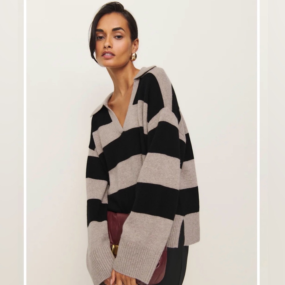 Reformation Sawyer Oversized Cashmere Polo Sweater (Large)
